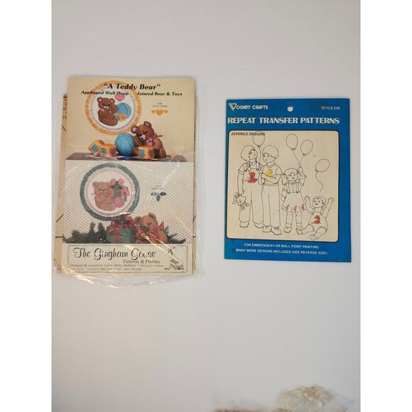 Sewing Vintage Lot Of 5 Patterns Teddy Bear Train Quilting Applique Embroidery - Picture 7 of 12